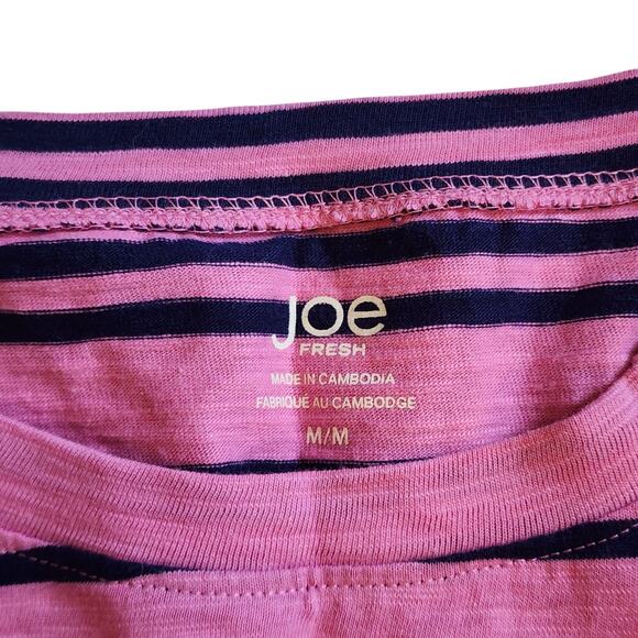 Joe Fresh Womens Knit Top Size M Pink Navy 3/4 Raglan Sleeve Button Shoulder - Picture 7 of 11